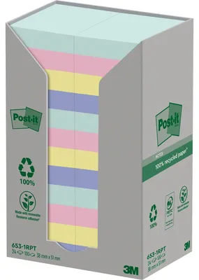 Image de Post-it 653-1RPT Post-it Haftnotizen Recycling Notes, 51 mm x 38 mm, farbig