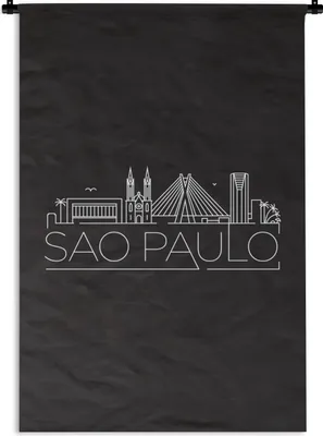 Produktbild von MuchoWow® Wandteppich Wandbehang Stadtbild "Sao Paulo" vor schwarzem Hintergrund 60x90 cm Tapisserie Dekoration Wandtuch - Foto-Teppich - Abwaschbar