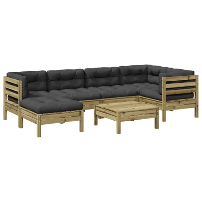 Image de vidaXL Ensemble de 7 canapés de jardin avec coussins en pin imprégné