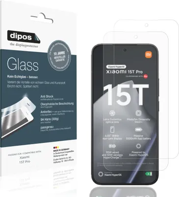 Produktbild von 2x Schutzfolie für Xiaomi 15T Pro matt - Anti-Shock 9H Folie dipos Glass Kunststoffglas