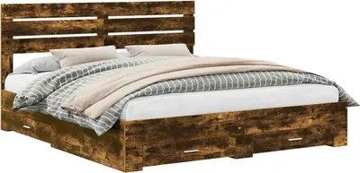 Produktbild von vidaXL Bettrahmen mit Kopfteil Räuchereiche 200 x 200 cm Holzwerkstoff