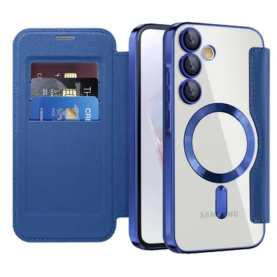 Immagine prodotto di Custodia per Samsung Galaxy A35 compatibile con MagSafe, custodia trasparente con portacarte, custodia in pelle con protezione per fotocamera blu