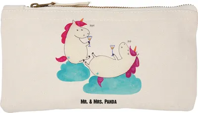 Produktbild von Mr. & Mrs. Panda Pouch Einhorn Sekt Größe S Klein - Weiß - Geschenk, Kulturbeutel, BFF, kosmetiktäschchen, Unicorn, Stiftemäppchen, Schlampermäppchen, Korken, Freundin