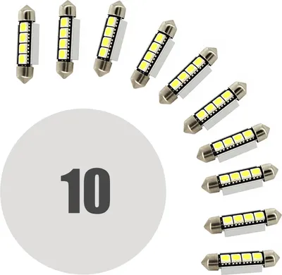 Immagine prodotto di 10 lampadine LED per auto Sofit 41 mm - 72 lumen 6000 K - 4 SMD 3 W 12 V - Lunga durata 50.000 ore - Luce bianca brillante 10 pezzi [50958-10]