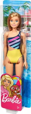 Produktbild von Barbie Beach Blonde Puppe mit gelben und blauen Badeanzug