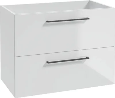 Image de Stamar Armoire de salle de bain Blanc brillant 80x60x40cm Suspendu 2 tiroirs Poignées noires