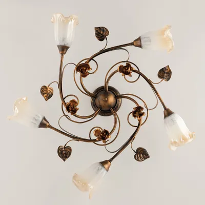 Immagine prodotto di Plafoniera Classica Arte Povera 5 Luci Ferro Battuto Marrone e Oro Serie Cestino