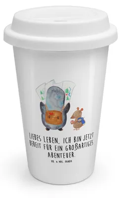 Produktbild von Mr. & Mrs. Panda Thermobecher Pinguin & Maus Wanderer - Weiß - Geschenk, Reisebecher, Roadtrip, Isolierbecher, To Go, Ausflug, ToGo Kaffeebecher, Abenteuer, Wandern