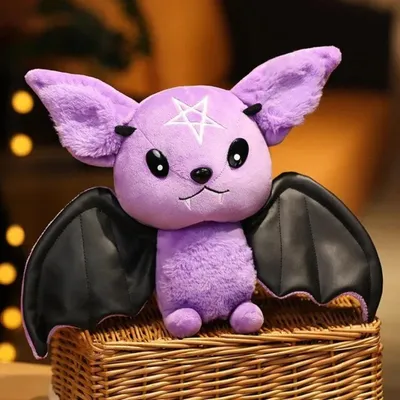 Produktbild von Fledermaus Kuscheltier 30 cm - Lila-Schwarz Plüschtier Stern Stofftier