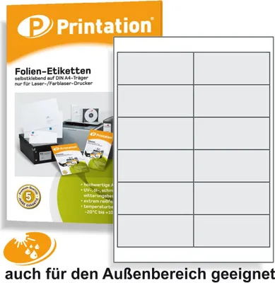 Produktbild von Universal Etiketten 99,1 x 42,3 mm WETTERFEST - Folienetiketten transparent auf A4 - l4772