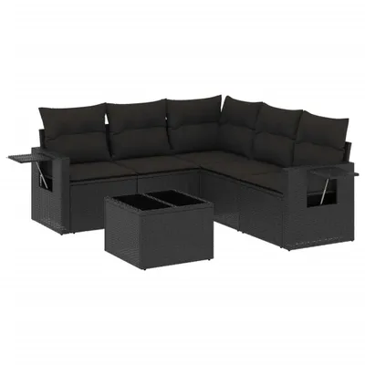 Produktbild von 6-tlg. Garten-Sofagarnitur mit Kissen Schwarz Poly Rattan