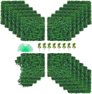 Produktbild von VEVOR Künstliches Buchsbaum-Panel UV 12 Stück Buchsbaum-Heckenwand-Panels Künstlicher Gras-Hintergrund Wand 20X20" 4cm Grünes Gras Wand Fake-Hecke für Dekoration Sichtschutzzaun Innen Außen Garten Hinterhof, 20x20 Zoll-308 Nägel-24 Stück