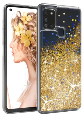 Produktbild von EAZY CASE - Glitzer Hülle kompatibel mit  Samsung Galaxy A21s Glitzer Schutzhülle, Soft Case, Backcover Transparent mit Motiv