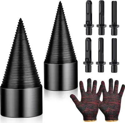Produktbild von 9-teiliges Brennholzspalter-Bohrer-Set, 42 mm/32 mm Brennholz-Holzspalter mit 6 Griffen, abnehmbare Kegel, Anzünderholz-Holzspalter, robuster Bohrer