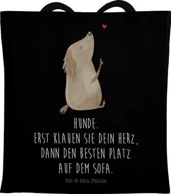 Produktbild von Mr. & Mrs. Panda Shopping Tasche Hund Liebe - Schwarz - Geschenk, Herz, Uni, Büchertasche, Sprüche, Laptoptasche, Hunde, Stoffbeutel