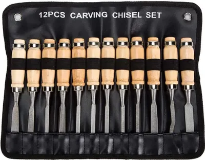 Produktbild von Professionelles,Meißel-Set,für,die,Holzbearbeitung,-,Wahlset,mit,12,scharfen,Holzbearbeitungswerkzeugen,mit,Tragetasche,-,Tischler-Schnitzmesserset,Ideal,für,Anfänger,beim,Holzschnitzen,zum,ersten,Mal