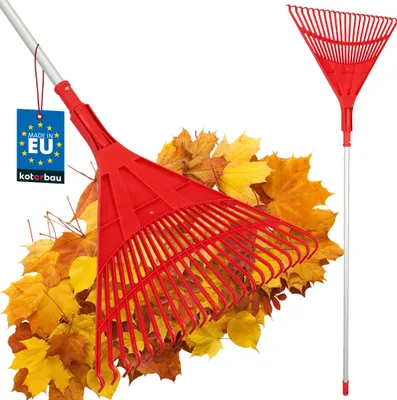 Produktbild von KOTARBAU® Laubrechen Kunststoff 50 cm mit Aluminiumstiel 1,3 m Extra Click Heurechen Laubharke Rechen für Herbstlaub & Heckenschnitt Gartenrechen Kunststoff Rot & Silber