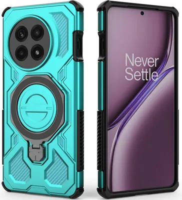 Image de Housse mobile durable pour OnePlus Ace 5 / Ace 5 Pro /OnePlus 13R, étui robuste avec anneau de support, support magnétique et support vert menthe