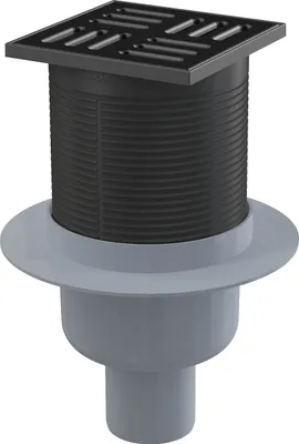 Produktbild von AlcaDrain Bodenablauf 105×105/50 mm mit einem senkrechten Abgang, Edelstahl Rost Schwarz-Matt, Kombi-Geruchsverschluss SMART