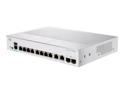 Produktbild von Cisco CBS350-8T-E-2G managed Layer3 Switch: - 8x10/100/1000 Base-T(RJ45) + 2xGE combo(RJ45/SFP) UplinkPorts, - Switching Capacity:20Gbps, incl. rack-&wallmount Kit, - kein stacking, kein PoE,