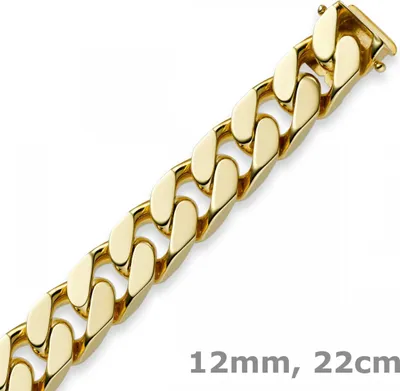 12mm-Panzerarmband-585-Gelbgold-22cm