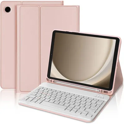 Image de Coque Clavier pour Samsung Galaxy Tab A11 Plus / A9 Plus, Cuir Synthétique Rose avec Clavier Bluetooth