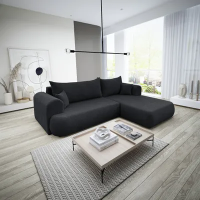 Produktbild von Ecksofa Schlafsofa ANIKE Stoff Now or Never Schwarz Ottomane Rechts