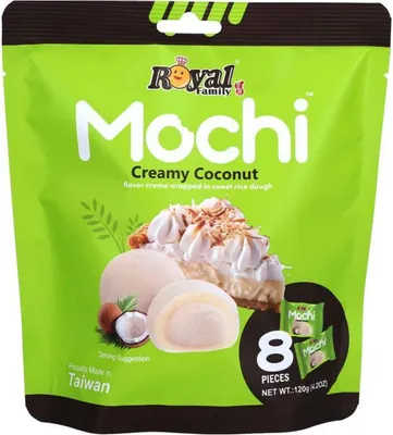 Zdjęcie produktu dla Royal Family Mochi Creamy Coconut pojedynczo pakowane lepkie ciastka 120 g