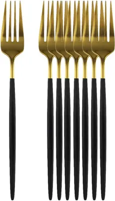 Produktbild von 8-teiliges Besteckset mit Menügabeln aus Edelstahl in Schwarzgold