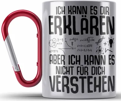 Produktbild von Trendation - Lehrer Edelstahl Tasse Karabiner Geschenk Phsyik Mathe Lehrerin Geschenkidee mit Spruch Ich Kann Es Dir Erklären (Rot)