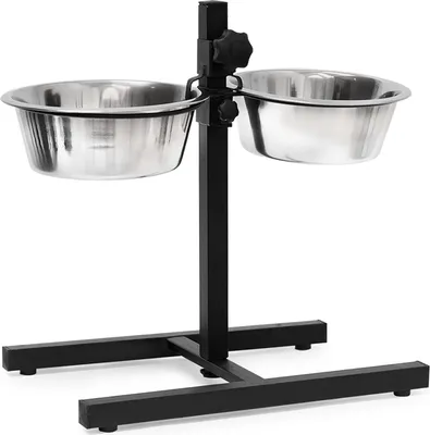 Zdjęcie produktu dla Podwójna miska dla psa, regulowana wysokość 42 cm, stal, 2 x 1,55 l