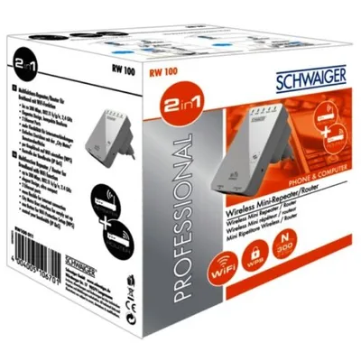 Produktbild von Schwaiger RW100 011, Netzwerk-Repeater, 300 Mbit/s, Windows 7, Windows 8, Windows Vista, Windows XP Professional, Weiß, 196 - 250 V, 50 - 60 Hz