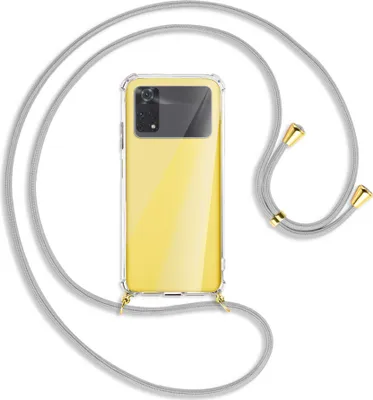 Produktbild von Handykette Backcover-Schutzhülle mit Band (Metall goldfarben) für Xiaomi Poco M4 Pro 4G - silbergrau