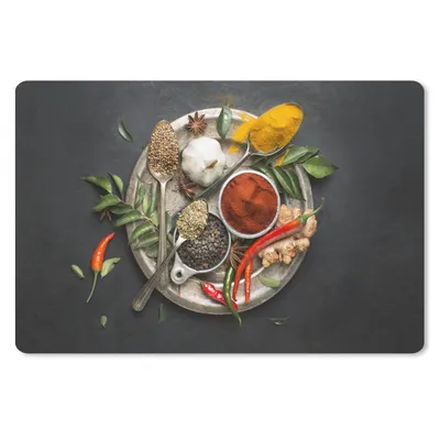 Produktbild von MuchoWow® Schreibtischunterlage Gewürze - Teller - Pfeffer - Schwarz - Löffel - Silber 60x40 cm - XXL Mauspad - Großes Mauspad