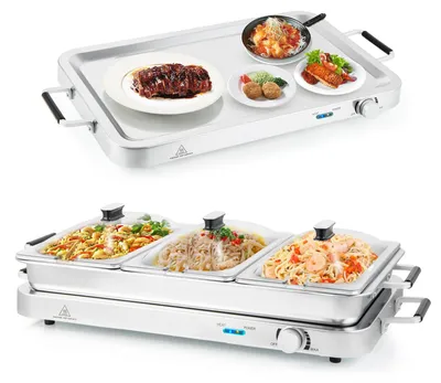 Elektrische Warmhalteplatte 3-in-1, 9 l, 450 W, bis 150 °C, Edelstahl