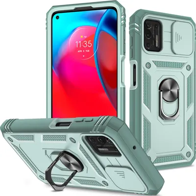 Produktbild von Moto G Stylus 2021 Hülle, Schiebe Kamera Schutz Robust Schutzhülle mit Ringhalterung Ständer Kartenhalter für Motorola Moto G Stylus 2021 Grün
