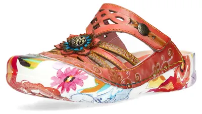 Produktbild von Laura Vita Damen Clog Leder mit Cut-Outs und floralem Muster Beczierso 61, Größe:39 EU, Farbe:Rot