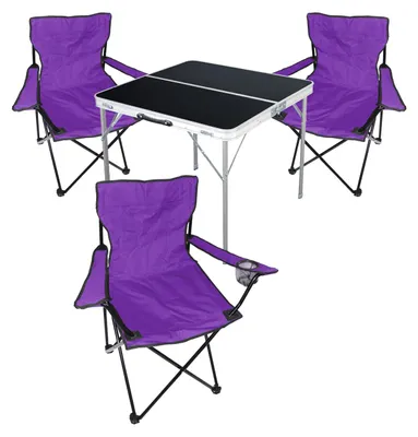 4-tlg. lila Campingmöbel Set Tisch mit Tragegriff + 3 Campingstuhl mit Tasche