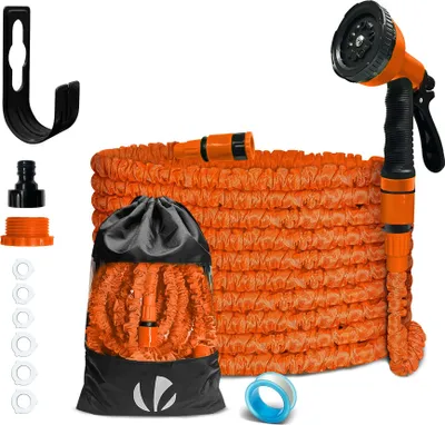 Produktbild von VOUNOT® Flexibler Gartenschlauch 15m, Flexibel Wasserschlauch Dehnbarer mit 10 Sprühfunktionen, Orange
