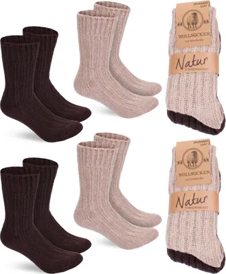 Image de BRUBAKER 4 paires de chaussettes en laine - Chaussettes d'hiver chaudes pour femmes et hommes - Chaussettes d'hiver, marron et beige, taille 39-42