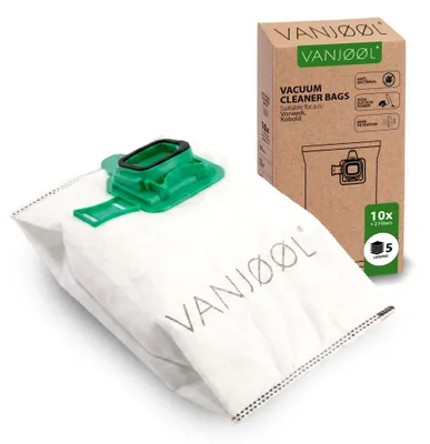 Produktbild von VANJOOL® Staubsaugerbeutel für Vorwerk Kobold VK140 / VK150 – Passend für FP140 / FP150 – 10 Staubsaugerbeutel + 2 Filter – 5-lagige Filtration