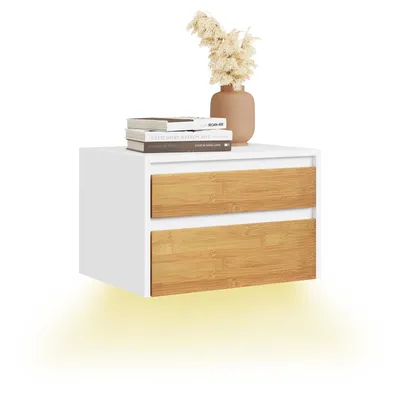 Immagine prodotto di SoBuy Comodino da letto Mobile da parete Bianco con cassetti Luce LED FBT175-E-WN
