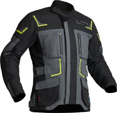 Produktbild von Lindstrands Myrvik Wasserdichte Motorrad Textiljacke Farbe: Dunkelgrau/Schwarz/Gelb, Grösse: 52