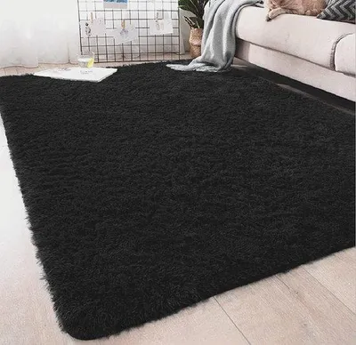 Productafbeelding van Pluizig, antislip vloerkleed voor de slaapkamer - Modern design - Zwart - 120x160 cm