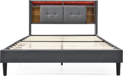 Produktbild von Grau 160x200cm Polsterbett Mit aufladen USB und LED-Beleuchtung Stauraum-Kopfteil (Ohne Matratze)