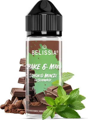 Produktbild von Belissia Shake and Make Schoko-Minze - 10ml hochdosiertes Lebensmittelaroma + 120ml Schüttelflasche - Für Backen, Speisen, Getränke, Shakes & Raumduft
