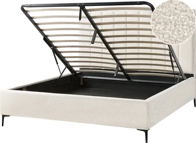 Produktbild von BELIANI Polsterbett Cremeweiß Bouclé Gesteppt mit Hohem Kopfteil Bettkasten Lattenrost 180x200 cm Hochklappbar für Schlafzimmer Doppelbett Ehebett