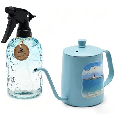 Sprühflaschen-Set 2er-Pack, Glas & Edelstahl, Blau
