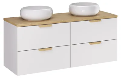 Image de Ensemble de salle de bain de 120 cm avec plan vasque en chêne et 2 vasques à poser
