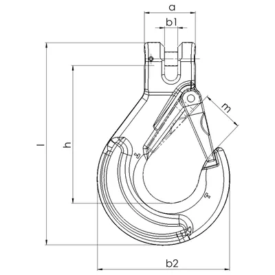 A technical drawing of a hook with dimensions labeled.